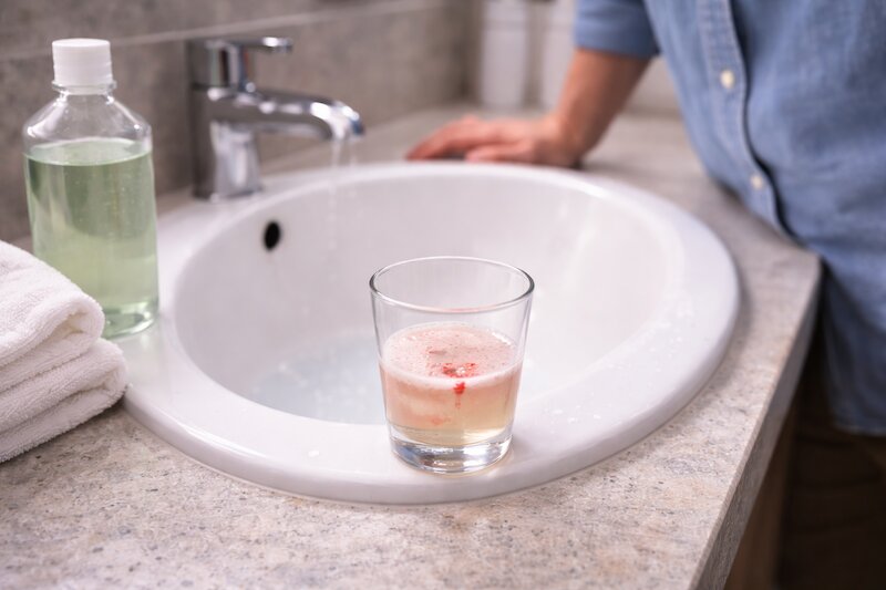 súc miệng ra máu